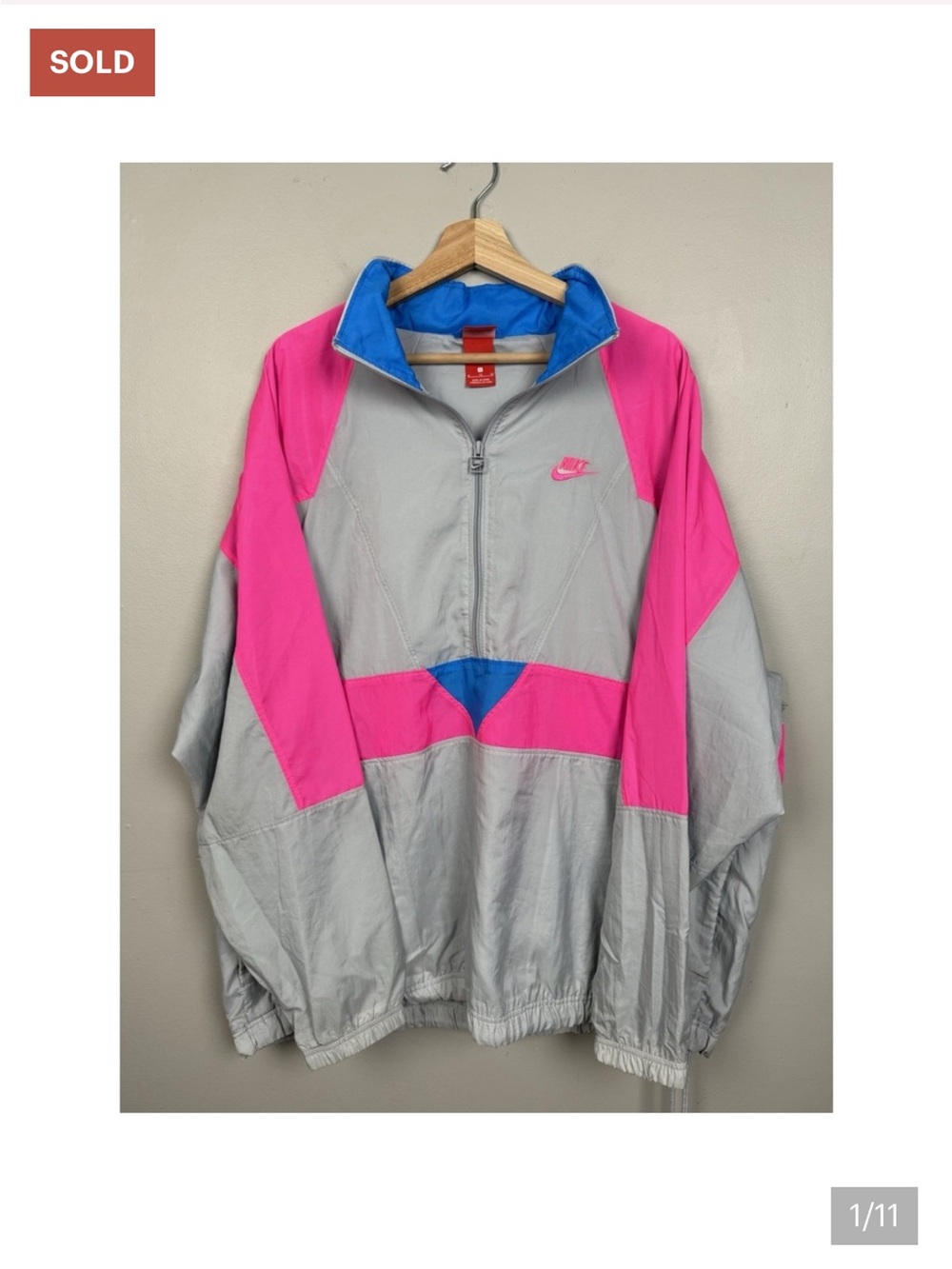 Nike Gray, Pink & Blue Color-Block Half-Zip Windbreaker